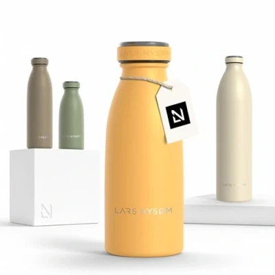 Imagen de Lars NYSØM Botella de Acero Inoxidable aislada 0,35l Agua 0,35 litro a Prueba Fugas para Deportes, Bicicleta, Perro, (Mustard Yellow, 350ml)