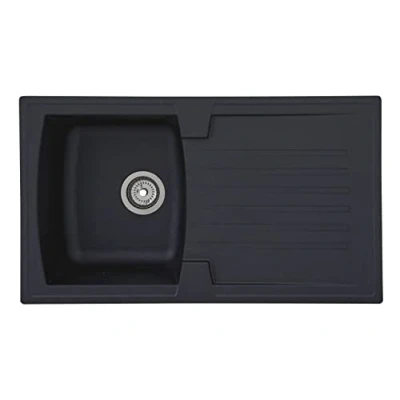 Imagen de Respekta fregadero de cocina Boston mineralita en negro/Fregadero empotrable 1 cubeta 86 x 50 cm/Lavabo adecuado para armarios inferiores 45 cm ancho