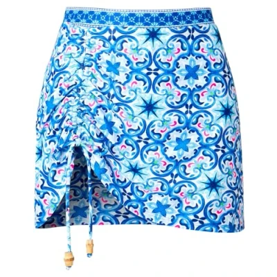 Imagen de Joe Browns Recycled Content Grecian Tile Border Print Fruncido Side Swim Skirt Bañador, Azul/Multicolor, 46 para Mujer
