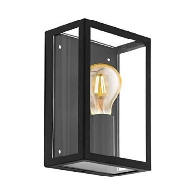 Imagen de Eglo lámpara exterior de pared ALAMONTE 1, con 1 bombilla, acero galvanizado, color negro, vidrio transparente, versión E27, IP44
