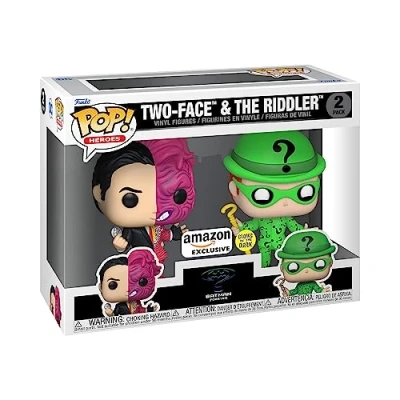 Imagen de Funko Pop! Heroes: Batman Two Face (1995) 2 Pack &amp; Riddler (Glow) DC Comics Exclusiva Amazon Figura de Vinilo Coleccionable Idea Regalo Mercancia Oficial