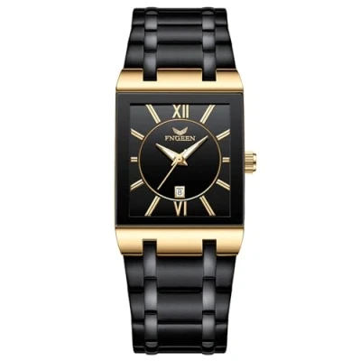 Imagen de JewelryWe Reloj Analógico Cuadrado Hombre: de Cuarzo Resistente al Agua para Caballero Calendario Puntero Luminoso Correa Acero Inoxidable Extraíble Negro Ocio Negocios Regalos