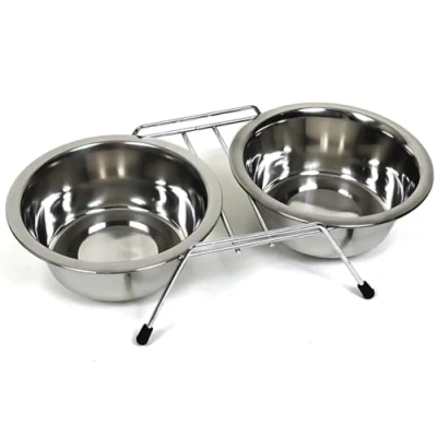 Imagen de PARENCE. Set de 2 Cuencos Acero Inoxidable para Mascotas Soporte Antideslizante con Patas Goma Gatos y Perros pequeños 11cm diámetro