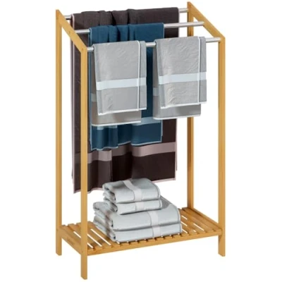 Imagen de Toallero baño bambú con 3 barras acero inoxidable 51x31x85cm