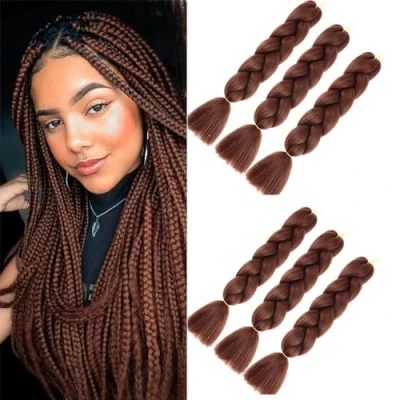 Imagen de 6 extensiones de pelo jumbo trenzas sintético coloridas para trenzar, 100 g por unidad.