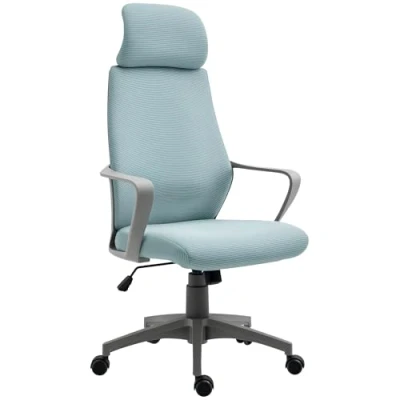 Imagen de Vinsetto Silla de Oficina Escritorio Ajustable con Respaldo Reposabrazos Reposacabezas Ruedas y Función Basculante Carga 120 kg 64x55x116 126 cm Azul