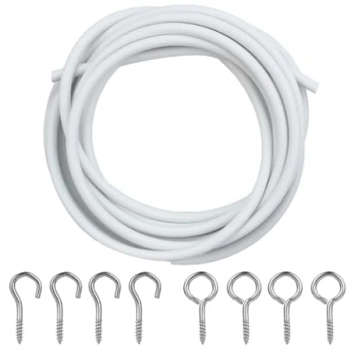 Imagen de 2 Metros Alambre de Cortina Curtain Wire con 4 Argollas y Ganchos,Alambre Cable Kit Cuerdas para Barras Red Cortina, Gusanillo Cortinas Blanco