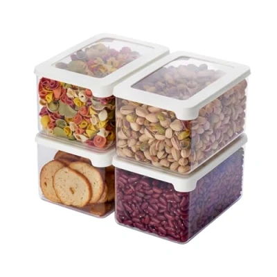Imagen de SmartStore recipientes herméticos transparentes para alimentos secos con tapas, 1,65 L, juego de 4 20% plástico biológico tapa, sin BPA, aptos lavavajillas, apilables