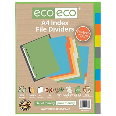 Imagen de eco eco073 A4 50% Reciclada Set 10 Divisores Archivo de Índice, Estándar