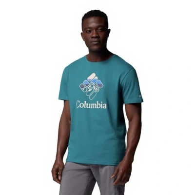 Imagen de Columbia Men&#039;s Rapid Ridge Graphic tee, Short Sleeve T Shirt, River Blue/Heavenly Stacked Gem, S
