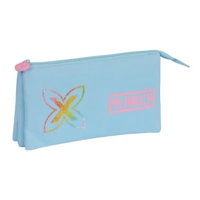Imagen de Safta MUNICH AZUL CAPRI Portatodo Triple, Estuche Infantil, Niño, Ideal para Niños en Edad Escolar, Cómodo y Versátil, Calidad Resistencia, 22x3x12 cm, Color