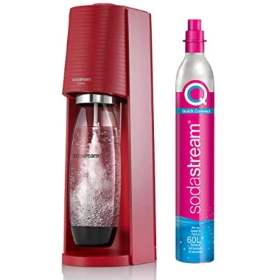 Imagen de SodaStream TERRA Máquina de agua con gas (1 botella 1 L + recarga 60 L, clips, color rojo