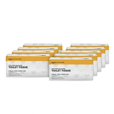 Imagen de AmazonCommercial Papel Higiénico, 3 Capas Premium, 72 Rollos (9 paquetes de 8), 243 Hojas por Rollo, Tamaño la Hoja: 9,46 cm x 11