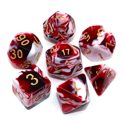 Imagen de CREEBUY DND Juego de dados rojos y blancos para Dungeon and Dragons D&amp;D MTG 7 poliédricos RPG