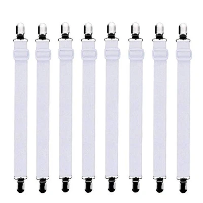 Imagen de Bedecor 8pcs(Extender 30 120 cm) Sujetadores de Hojas,Sujetadores Tirantes Ajustables para sábanas o sofás,Blanco