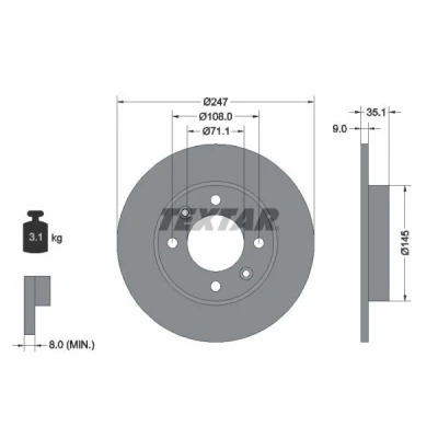 Imagen de TEXTAR PRO 92111703 Disco de freno 247 9 04/06 108 macizo revestido sin perno sujeción rueda, buje rueda CITROËN: Xsara Picasso, C4 Coupé