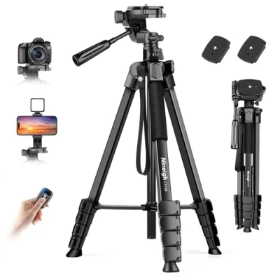 Imagen de Nineigh 190cm Tripode Camara, para Movil con Columna Central Transversal, Ligero Tripod de Aluminio Soprtre Teléfono y Control Remoto iPhone Samsung Huawei Cámara