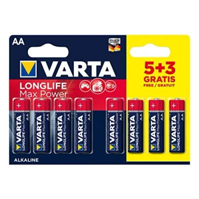 Imagen de Varta 4706101428 Batería alcalina Long Life Max Power (Max Tech), estilo AA LR6, paquete de 5 + 3 baterías: el diseño puede variar, ahorro, promocional