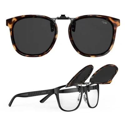 Imagen de Goiteia gafas de sol polarizadas gran tamaño con clip sobre graduadas para mujeres y hombres, marco moda ocultar gafas, Tortuga marrón/gris