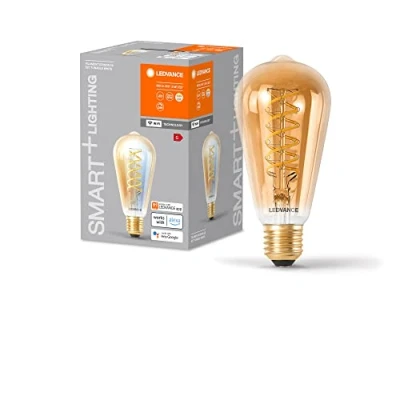 Imagen de LEDVANCE SMART+ WIFI LED Lampe, Gold Tönung, 8W, 650lm, Edison Form mit 64mm Durchmesser &amp; E27 Sockel, regulierbares Weißlicht (2200 5000K), dimmbar, App oder Sprachsteuerung, gute Lebensdauer