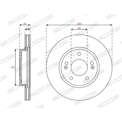 Imagen de FERODO Disco de freno HYUNDAI: Ioniq 280mm 22mm 5 12.5 ventilado revestido DDF3056C Discos freno,