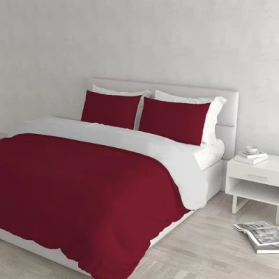Imagen de Italian Bed Linen Color Juego de Funda nórdica Natural Colour, Algodón, Burdeos/Gris Claro, Doble