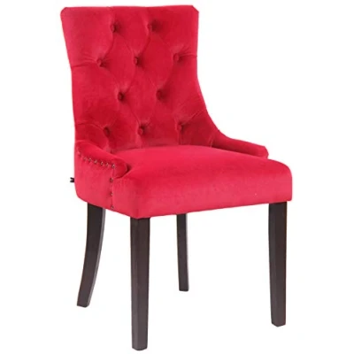 Imagen de Butaca De Salón Aberdeen Tapizada En Terciopelo I Silla Comedor con Base Madera Sillón Estilo Escandinavo Color:, Color:Rojo, Color del Marco:Antiguo