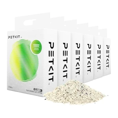 Imagen de PETKIT Clump+ Arena Mixta, Aglomerante para Gatos, de Tofu y Bentonita, Control Olores, con Carbón Activado, Superabsorbente, Enjuagable, 2,4 kg, 6 Bolsas