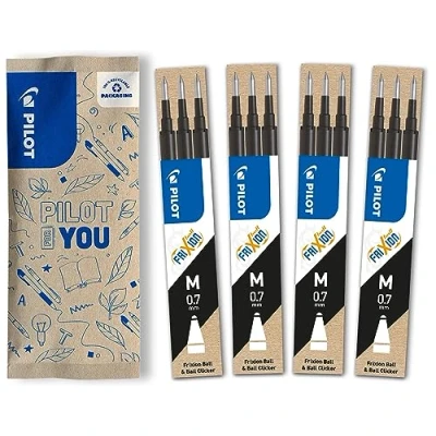 Imagen de PILOT FriXion 0.7 12 Recambios Color negro de tinta borrable Compatible con Ball &amp; Clicker Grosor medio Recambio gel