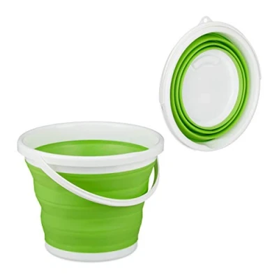 Imagen de Relaxdays Cubo Plegable Camping, Casa, Coche, Agua, Fregar, Cocina, Barreño, Festival, PP TPE, 1 Ud, 10 litros, Verde