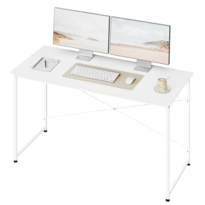 Imagen de WOLTU Mesa Escritorio, Escritorio Blanco, Ordenador de 140x60 cm, Amplio Tablero Resistente, para Despacho, Dormitorio, Oficina y Estudio, Estructura Metálica, Madera, TSB03ws04