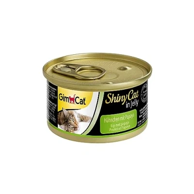 Imagen de GimCat ShinyCat in Jelly, pollo con papaya Alimento húmedo para gatos, carne y taurina 24 latas (24 x 70 g)