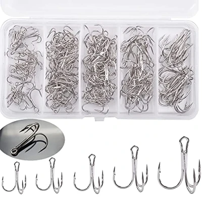 Imagen de Anzuelos de Pesca Acero con Alto Contenido Carbono 2#4#6#8#10#50 Piezas Triples Ganchos para Agua Salada Mixta