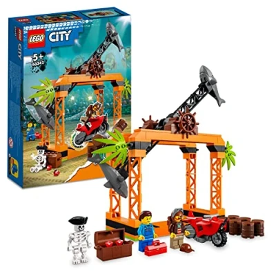Imagen de LEGO 60342 City Stuntz Desafío Acrobático: Ataque del Tiburón, Juguete de Construcción Pirata, Moto Acrobática, Mapa y Cofre Tesoro