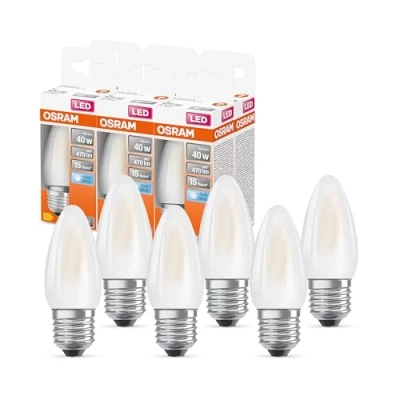 Imagen de OSRAM LED Star Classic B40 LECH para base E27, forma de vela, GL FR, 470 lúmenes, blanco frío (4000k), reemplazo bombillas 40W convencionales, no dimmables, paquete 6