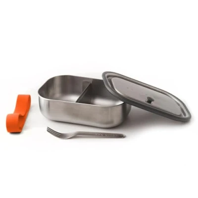 Imagen de Black+Blum BAM SS L003 Lonchera de acero inoxidable 3 en 1 multifunción con compartimentos ajustables, contenedor alimentos cierre al vacío, sello silicona y tenedor, naranja, litro