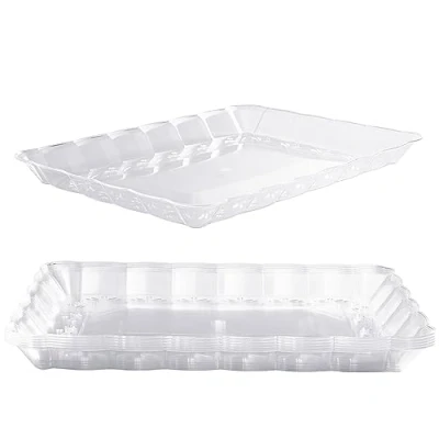 Imagen de MATANA 6 Bandejas Grandes Rectangulares de Plástico para Aperitivos Transparente, 32x24cm Buffets, Bodas, Cumpleaños, Navidad, Fiestas Resistentes y Reutilizables
