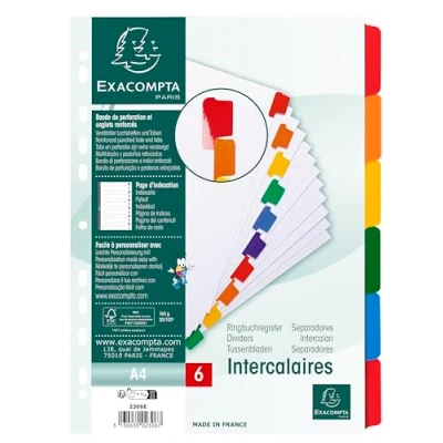 Imagen de Separador exacompta cartulina juego de 6 separadores din a4 multitaladro color blanco