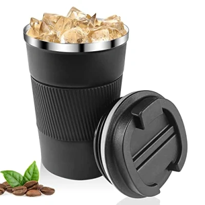Imagen de Relota Taza de Café 380mL Negro, Termo Cafe para Llevar 304 Acero Inoxidable Reutilizables Vaso Termico Antigoteo Coche, Hermético Frío y Caliente, Leche Té