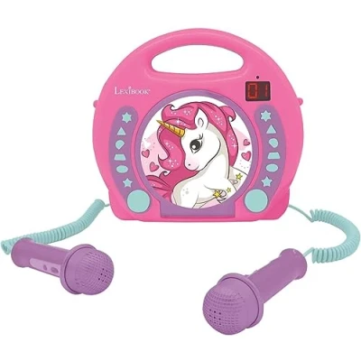 Imagen de Lexibook Reproductor de CD portátil Unicornio con micrófonos, asa, programación, ensayo, karaoke, caballo, conector para auriculares, niño, niña,