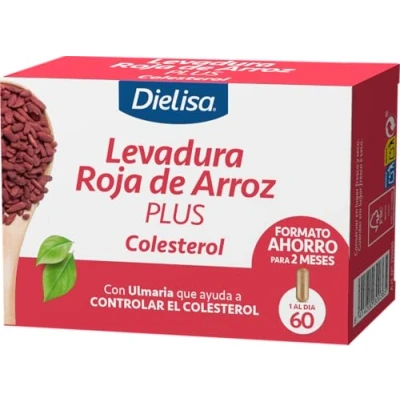 Imagen de Dielisa Levadura Roja de Arroz Plus. Complemento Alimenticio a Base Monacolina K y con Ulmaria que Ayuda Controlar el Colesterol 60 Cápsulas