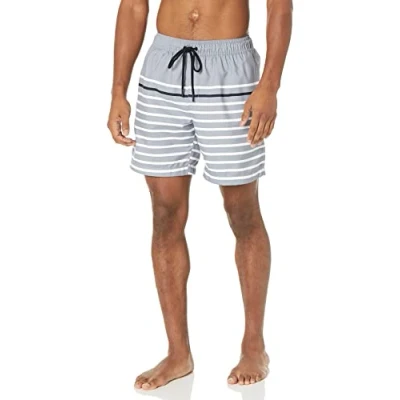 Imagen de Amazon Essentials Bañador de Secado Rápido 18 Cm colores interrumpidos Hombre, Negro Carbón Mezcla Rayas Estrecha, M
