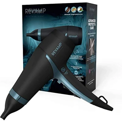 Imagen de REVAMP Progloss 4000 Advanced Protect &amp; Care Secador de pelo, ligero, portátil, profesional, accesorio boquilla concentradora, Jet iónico con aceites acondicionados súper lisos