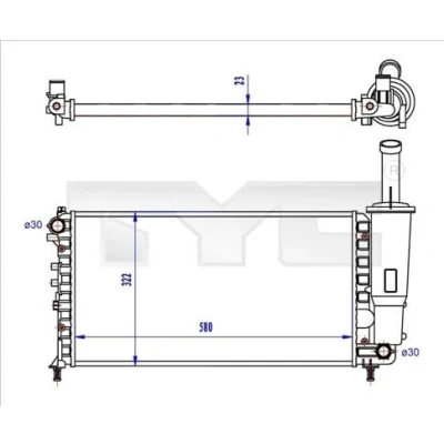 Imagen de TYC 709 0027 R Radiador, refrigeración del motor 580 322 23 Aletas unidas mecánicamente FIAT: Punto II Hatchback