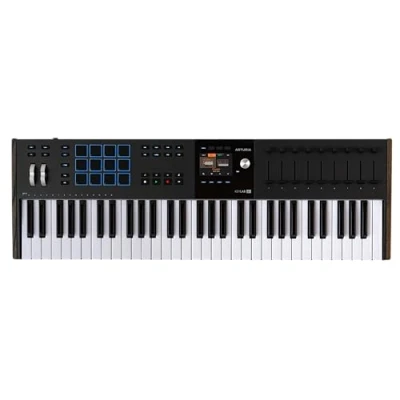 Imagen de Arturia KeyLab 61 MK3 Black, teclado c/controlador MIDI producción, paq. software todo en 1 teclas, 9 codificadores, faders, rueda modulación, inflexión tono, 12 almohadillas Negro