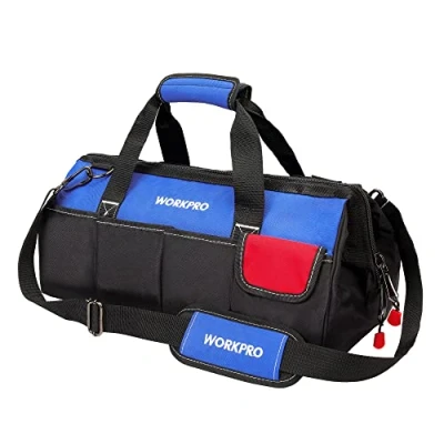 Imagen de WORKPRO Bolsa de Herramientas Boca Ancha Cierra Arriba con Base Goma Resistencia, Correa Ajustable, al Agua 45 CM,Carga Máxima: 18kg