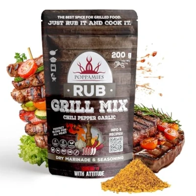 Imagen de Poppamies Mezcla de Rub BBQ para Parrilla Sazonador 100% Natural Especias con Chile, Ajo y Pimiento ¡Perfecto comida a la parrilla! Cerdo Pescado Verduras Gran Pack (200g)