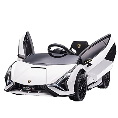 Imagen de HOMCOM Coche Eléctrico Lamborghini SIAN 12V para Niños de +3 Años con Mando a Distancia Apertura Puerta Música MP3 USB y Faros 3 5 km/h 108x62x40 cm Blanco