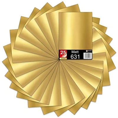 Imagen de lámina autoadhesiva para plóter DIN A4, 29,7 x 21 cm cada una, 621/631, de vinilo trazado, manualidades, pegatinas (dorado mate, juego 25)