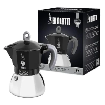 Imagen de Bialetti Cafetera Moka de Inducción, Adecuada para todo tipo Placas, 6 Tazas Café Espresso (280 Ml), Negro [Clase eficiencia energética A]